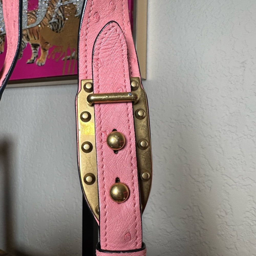 Prada Cahier Ostrich Pink & Black Leather Hand & Crossbody Bag - Picture 3 of 16